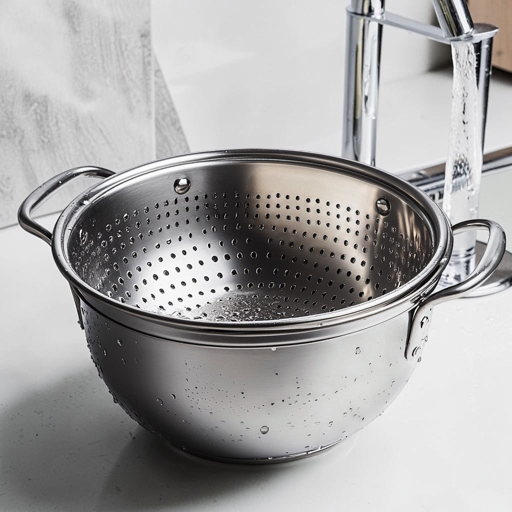 Pador Stainless Steel Colander and Mixing Bowl Set - 2-Piece Kitchen Strainer for Washing Fruit, Vegetables & Pasta - Micro-Perforated - Heavy Duty
