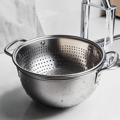 Pador Stainless Steel Colander and Mixing Bowl Set - 2-Piece Kitchen Strainer for Washing Fruit, Vegetables & Pasta - Micro-Perforated - Heavy Duty