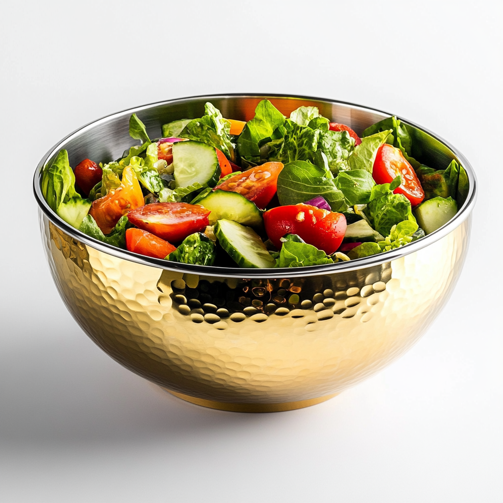 Pador Insulated Stainless Steel Salad Bowl - Double Wall Vacuum Insulation - Hammered Gold Exterior - Elegant Serving Piece for Parties & Fruit Display